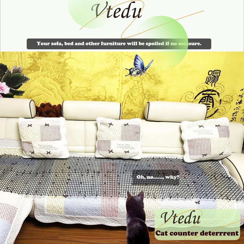Vtedu Store Cat Deterrent Mat(6.5ft), Cat Repellent Mat, Cat Scat Mat,Cat Spikes with 8 Staples, Scat Mats for Pets(Cats, Dogs...) for Garden - Image 3